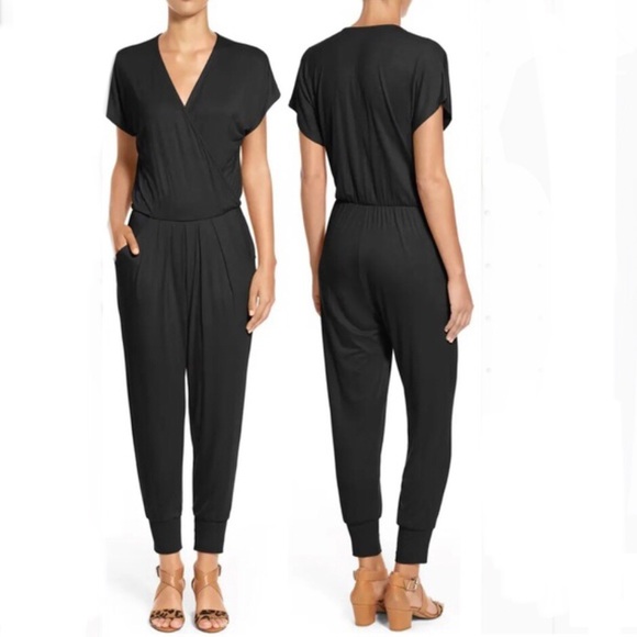 Loveappella Short Sleeve Wrap Top Jumpsuit - Picture 3 of 12